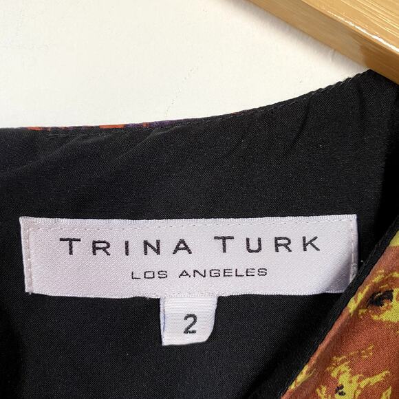 Trina Turk Shanghai Rainbow Splatter Belted Silk Dress Size 2 - Picture 6 of 9